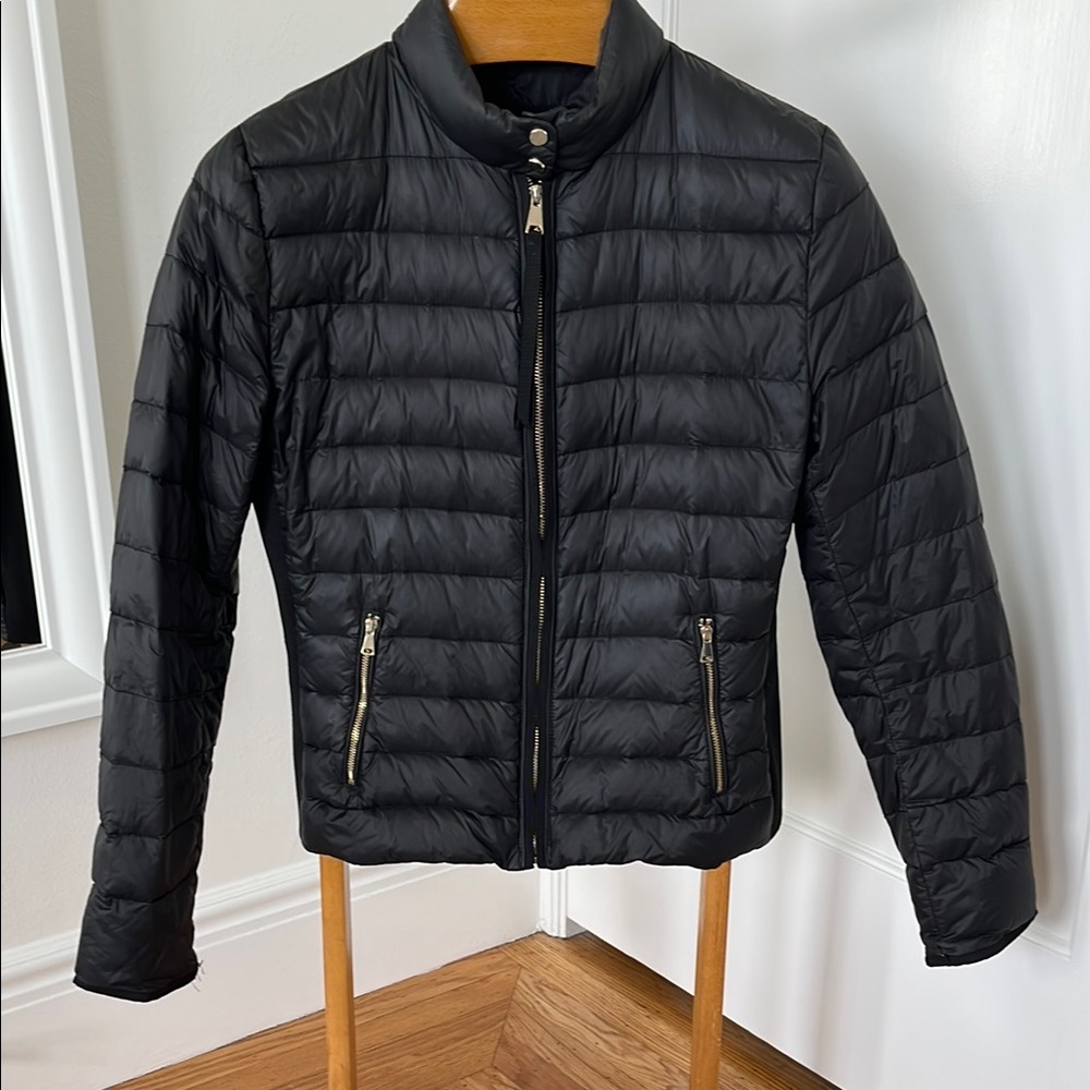 Zara Black Genuine Down Puffer Jacket with silver accents